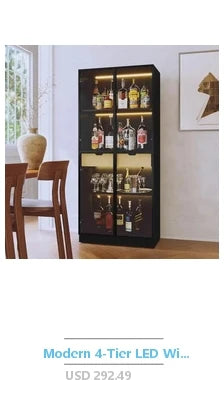 Rustic Kitchen Bar Cabinet Tall Liquor Storage Hutch Buffet Sideboard Wine Organizer 72" Power Outlet Wood Pantry Shelf