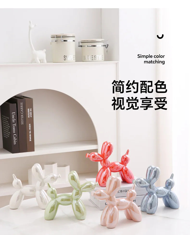 21cm Big Size Ceramic Balloon Dog Abstract Ornament Creative Sculpture Study Room Statue Home Office Accessories Decoration