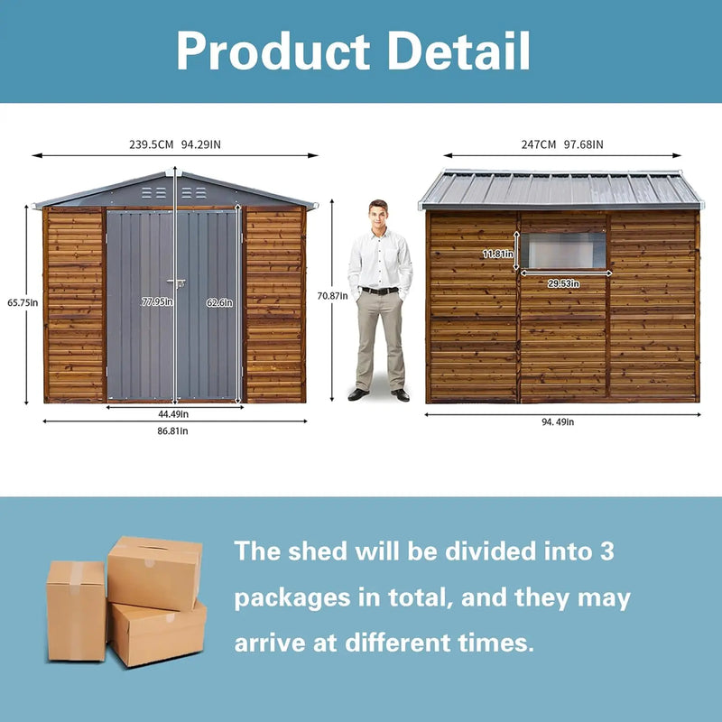 8x8 FT Wood Outdoor Storage Sheds Utility and Tool Garden Shed, Waterproof Storage Shed Large with Doors 8' x 8' Storage Shed