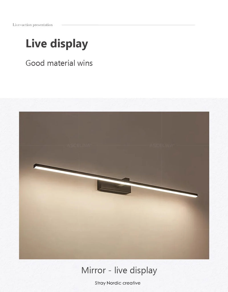 LED Wall Lamp 40/80/100cm Modern Mirror Decor Lighting Long Strip Light For Bathroom Washroom Kitchen Indoor Luminaire Lustre
