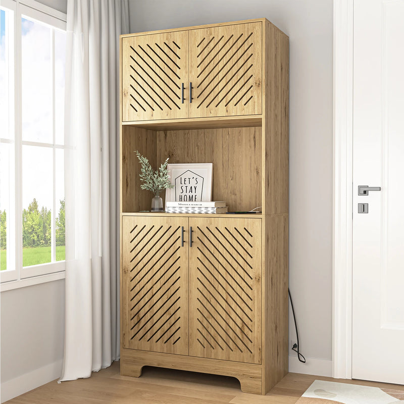 71'' Kitchen Pantry Cabinet Storage Hutch With Microwave Stand Freestanding Pantry Buffet Cabinet with Shelves Cupboard Drawer