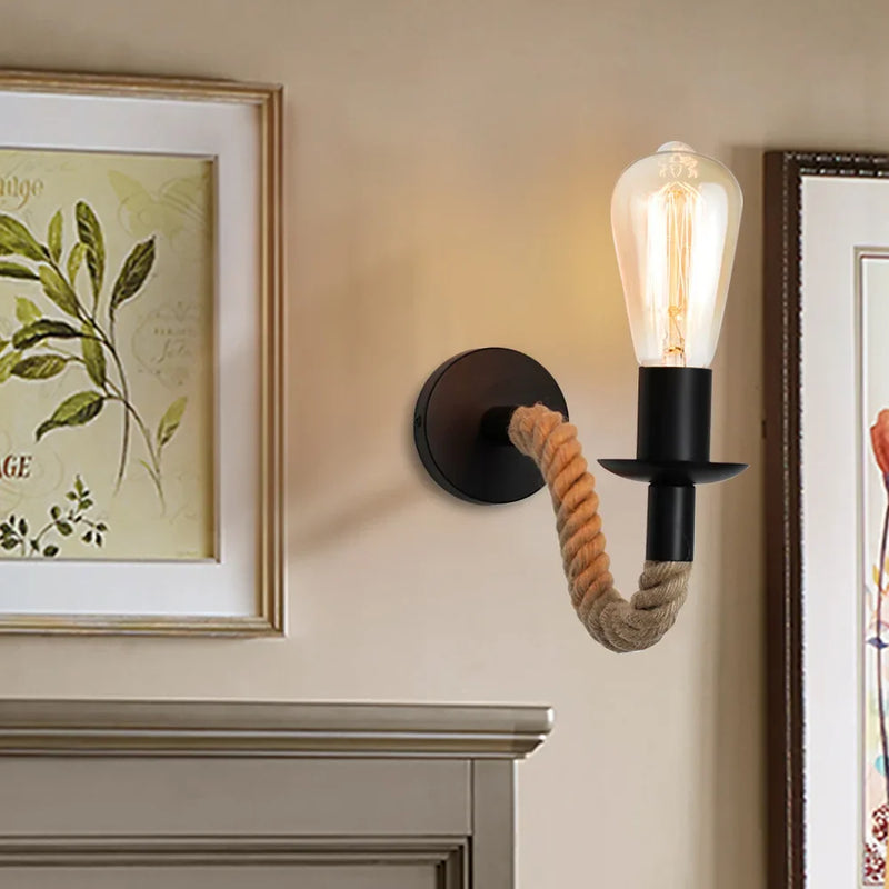 Retro Hemp Rope Wall Lamps E27 Iron Indoor Lamp Holder For Aisle Entrance Corridor Bedside Light AC90-265V Decoration Fixture