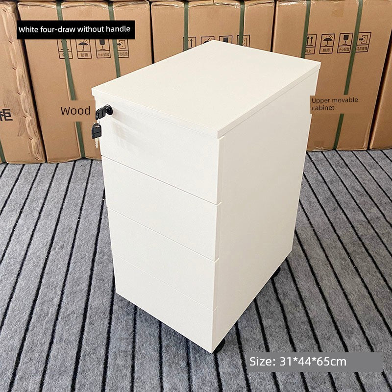 Solid Wood Simplicity Modern White Activity with Lock Small Mobile Cabinet