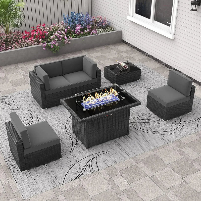 Outdoor Sectional Wicker Conversation Sofa Sets with Coffee Table