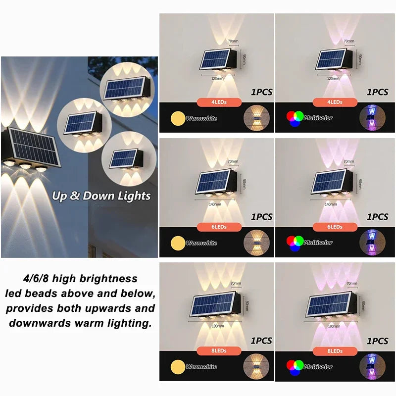 Solar LED Spotlight Outdoor Waterproof Upper Lower Lighting Porch Lights Solar Powered Streetlight for Balcony Courtyard Garden