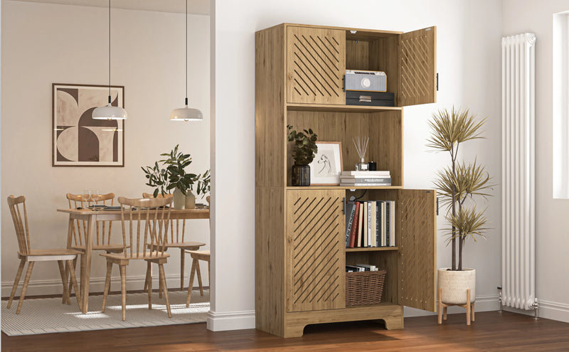 71'' Kitchen Pantry Cabinet Storage Hutch With Microwave Stand Freestanding Pantry Buffet Cabinet with Shelves Cupboard Drawer