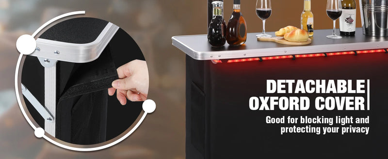 Portable Bar Table with Multi-Color LED Lights, Pop Up Folding Mobile Bar Bartender Table Podium Table for Events