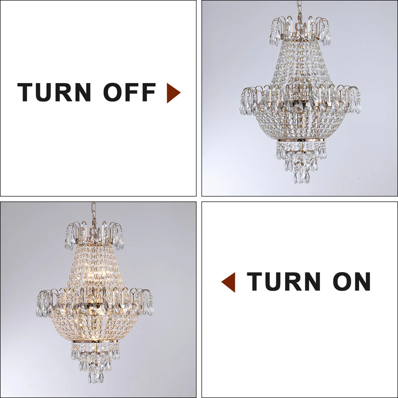 16.9" Luxury Retro Crystal Chandelier European Style Imperial Style Copper Color 7-Light Lighting Fixture Classy Living Room Restaurant Entrance Ceiling Light