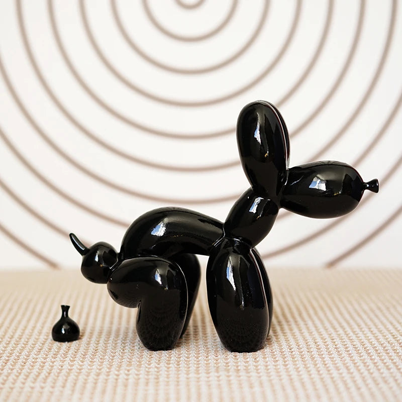 Cute Squat Balloon Dog Puppy Poop Statue Resin Animal Sculpture Craft Office Art Craftwork Tabletop Home Decor Collration Object