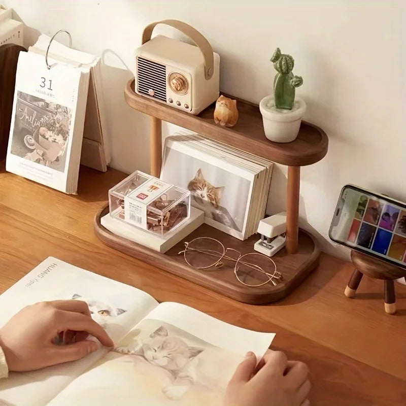 Double Layer Wooden Desktop Storage Set - Suitable for Jewelry, Cosmetics, Stationery, Desktop Multifunctional Storage Rack