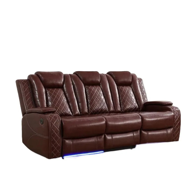 Leather Power Recliner Sofa with LED Light, Drop Down Table Wireless Charge/USB Port, 84" Luxurious Power Double Reclining Sofa