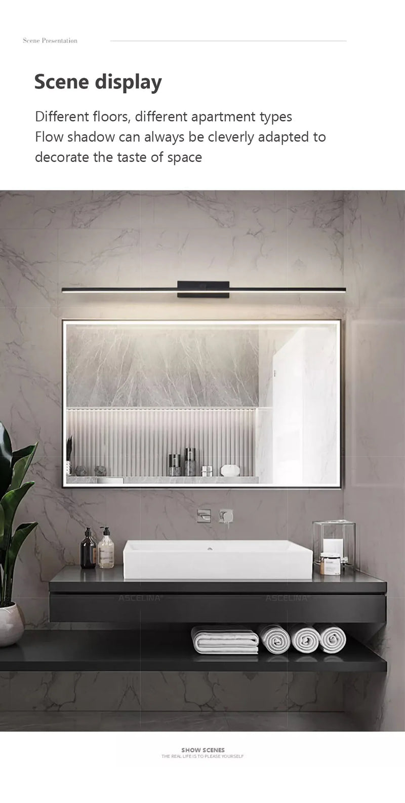 LED Wall Lamp 40/80/100cm Modern Mirror Decor Lighting Long Strip Light For Bathroom Washroom Kitchen Indoor Luminaire Lustre