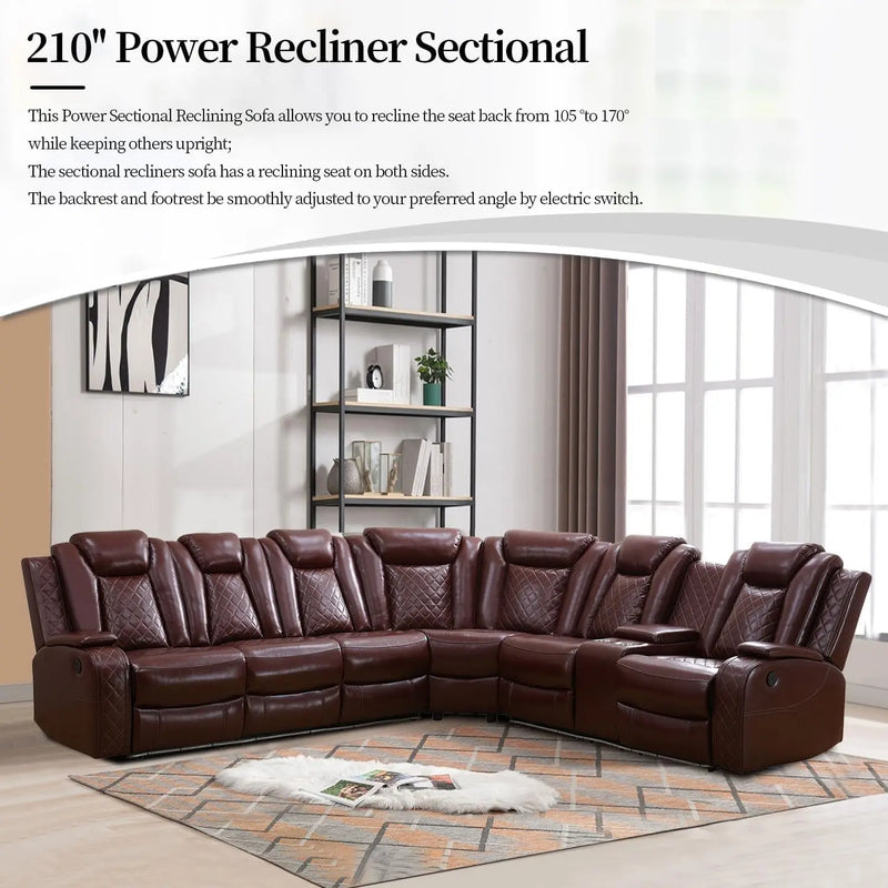 Recliner, Recliner Sofa Sectional Sofa, Air Leather Reclining Corner Sectional Sofa Set, Cup Holder, Storage Console, Sofa