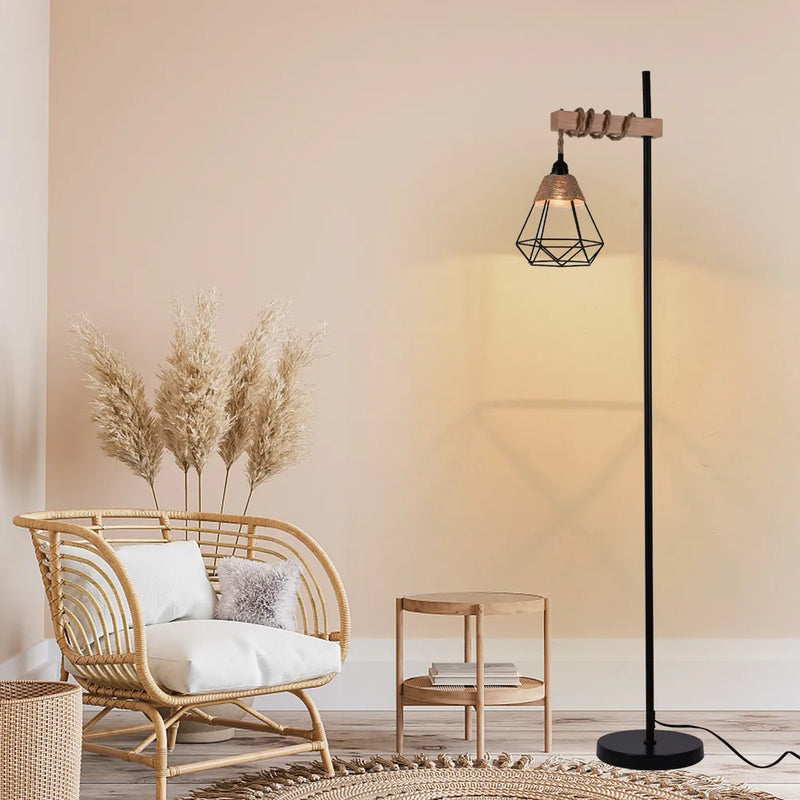 Bymaocar 110V Retro Smart Floor Lamp Durable Tall Standing Lamp Adjustable Height with Rattan Lampshade & Extended Power Cord