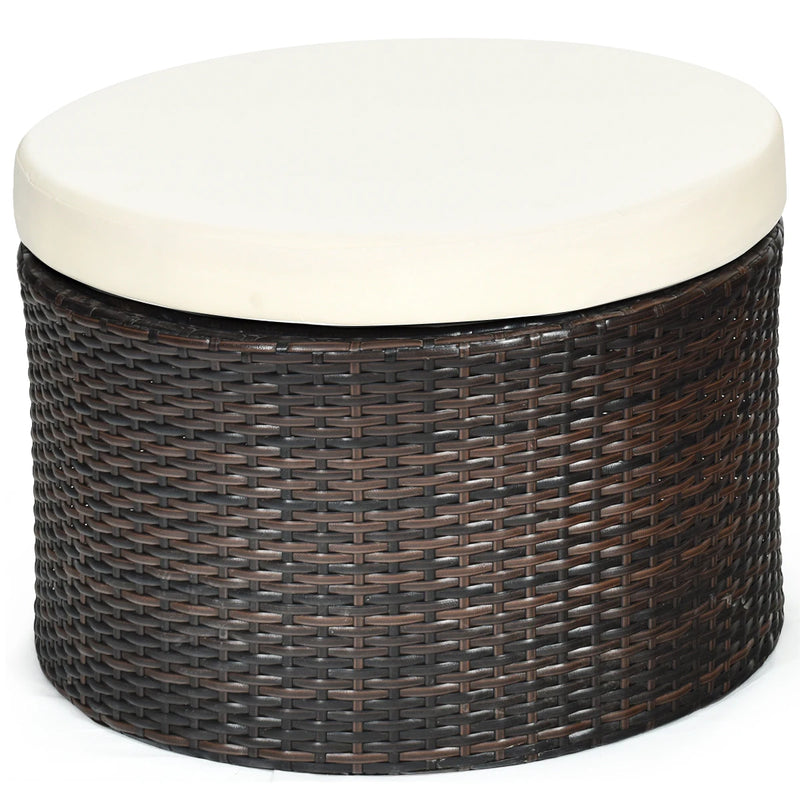 Patio Rattan Daybed Cushioned Sofa Adjustable Table Top Canopy 3 Pillows