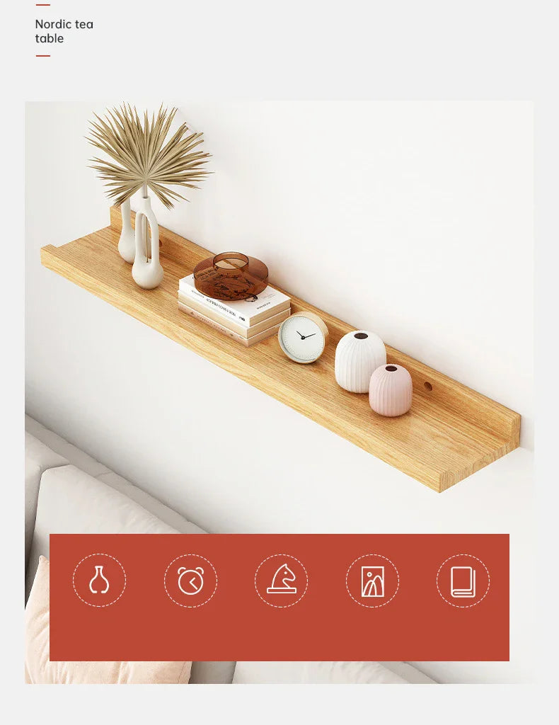 Wooden Floating Shelf Wall Mounted U-shaped Shelf Display Stand For Living Room Bathroom Kitchen Organizer Storage Rack