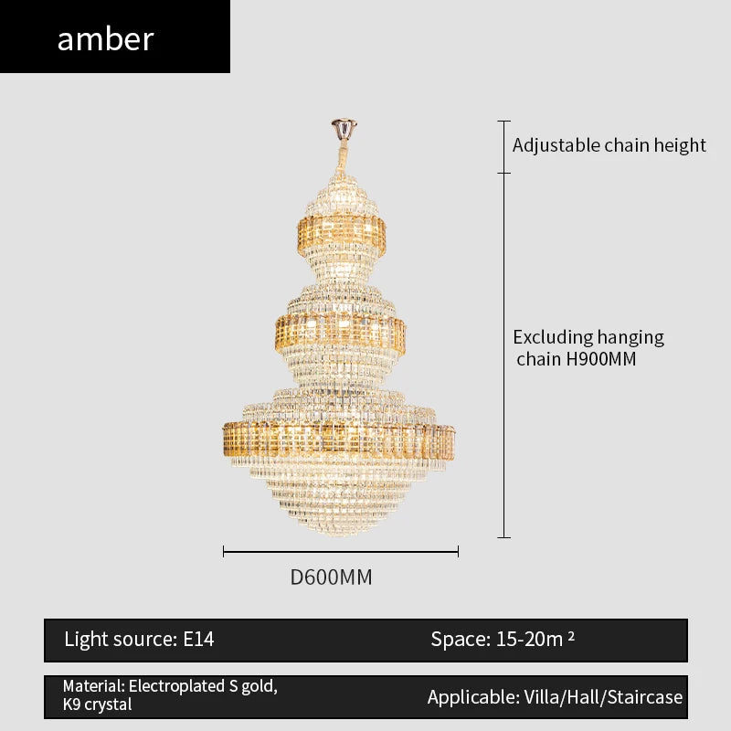European Duplex Chandelier Luxury Hotel Lobby Loft Crystal Light Creative Personality Villa Living Room Stairwell Big Hanging, this Beauty ships from Europe, Arrival 29- 42 days