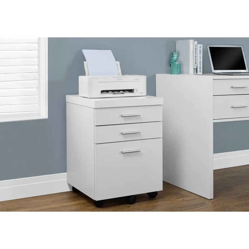 File Cabinet, Rolling Mobile, Drawers, Printer Stand, Office, Work, White Laminate, Contemporary, Modern
