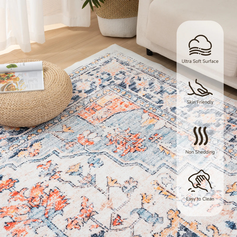 vintage design, washable area rugs non-slip rugs for living room bedroom traditional woven rugs stain resistant