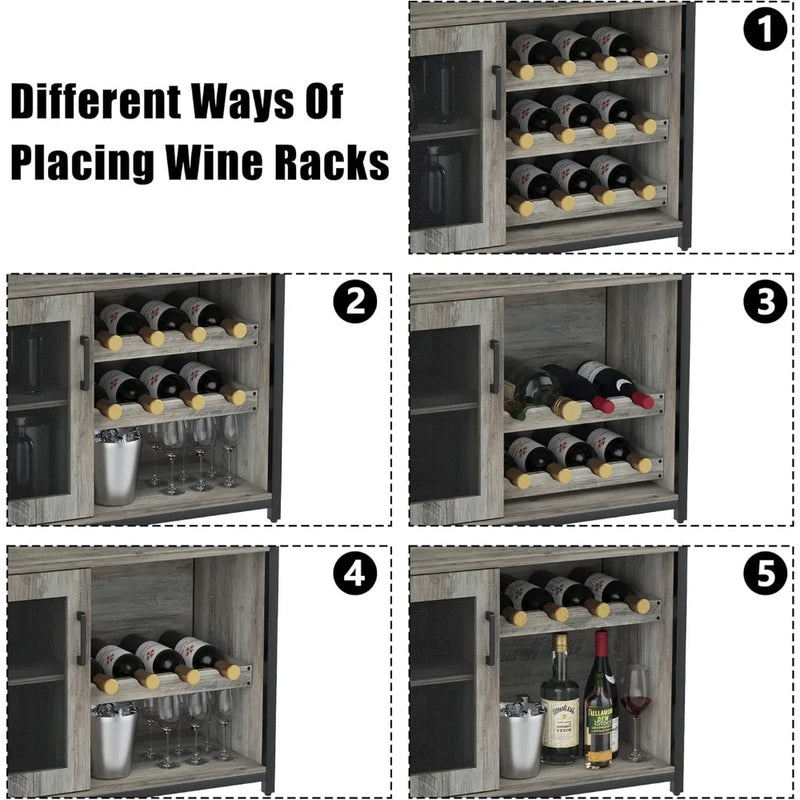 Wine Bar Rack Cabinet with Detachable Wine Rack, Bar Cabinet with Glass Holder, Small Sideboard and Buffet Cabinet with Mesh Doo