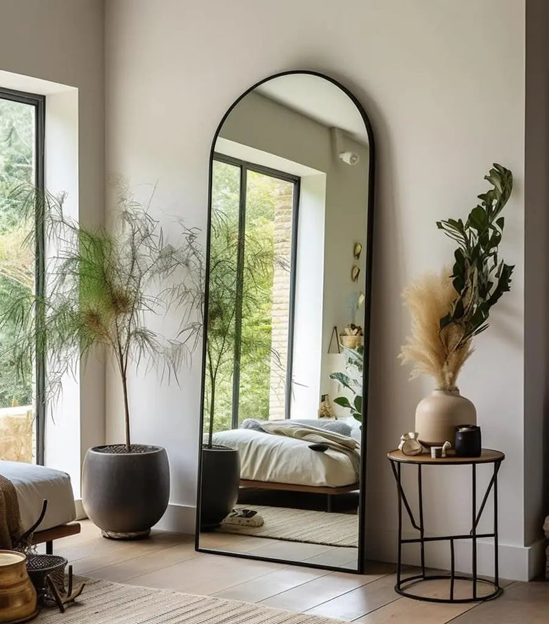 Arched White Full Length Mirror, 64"X21", Large Floor Mirror with Stand, Full Body Mirror for Leaning or Hanging Bedroom