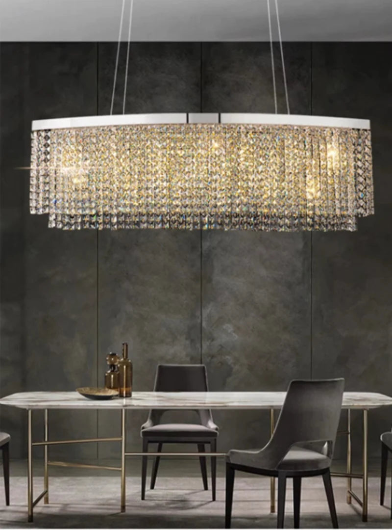 Luxury Crystal Brushes Chrome Gold Ceiling Chandeliers Hanging Lamps Lamp Gloss Home Decor Oval For Dining Table Arrival 8-12 days