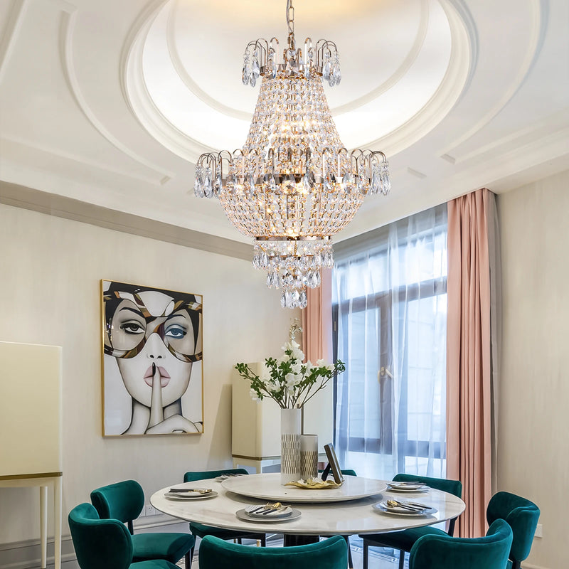 16.9" Luxury Retro Crystal Chandelier European Style Imperial Style Copper Color 7-Light Lighting Fixture Classy Living Room Restaurant Entrance Ceiling Light