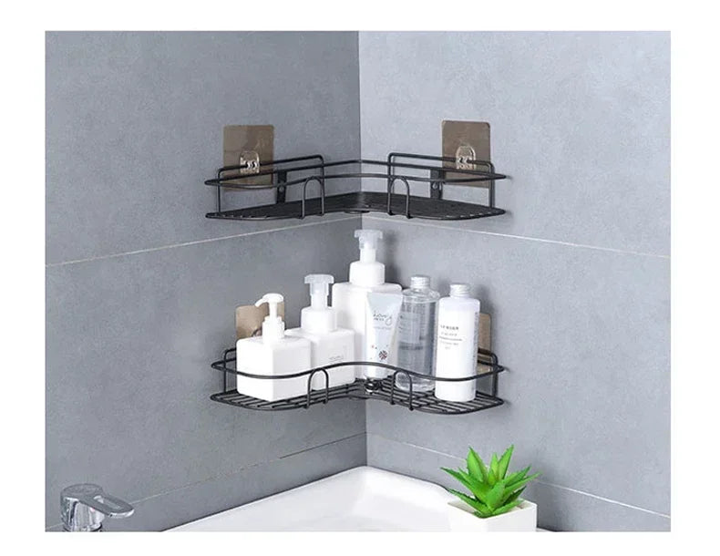 Bathroom Corner Triangle Shelf Wall Mounted Storage Shelves Shampoo Holder Cosmetic Rack Iron Shower Drain Basket Organizer