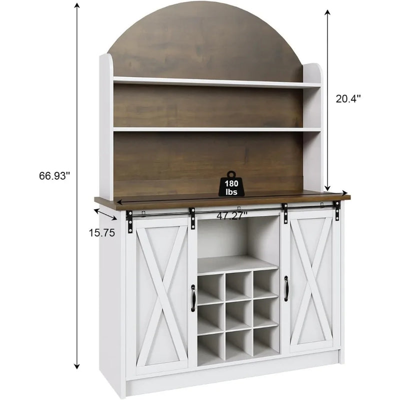 Arched Pantry Cabinet with Open Shelf, Tall Kitchen Pantry Storage Cabinet with Sliding Barn Doors, Farmhouse Kitchen Hutch Cab