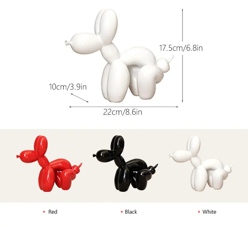 Cute Squat Balloon Dog Puppy Poop Statue Resin Animal Sculpture Craft Office Art Craftwork Tabletop Home Decor Collration Object