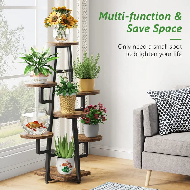 7 Tier Plant Stand Indoor for Multiple Plants, Wooden Corner Plant Pots Holder Rack Flower Stand Tall Shelf Planter Organizer