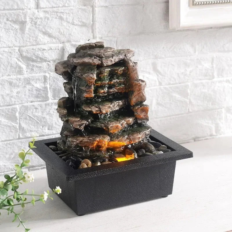 Home Décor Waterfall Meditation Fountain Indoor Tabletop Many Natural River Rocks Decorated Office Home Tabletop