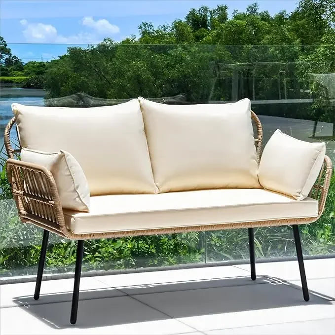 YITAHOME 3 Pieces Patio Furniture Set, Outdoor Wicker Conversation Sectional L-Shaped Sofa with 4 Seater for Backyard