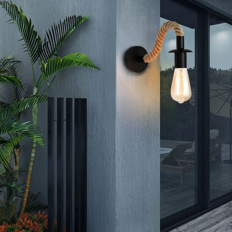Retro Hemp Rope Wall Lamps E27 Iron Indoor Lamp Holder For Aisle Entrance Corridor Bedside Light AC90-265V Decoration Fixture