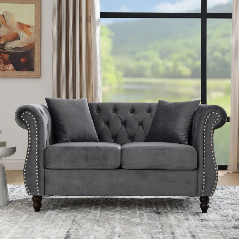 Chesterfield Sofa Set Button Tufted Velvet Upholstered Back Loveseat Living Room Sofa