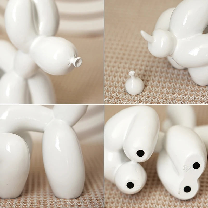 Cute Squat Balloon Dog Puppy Poop Statue Resin Animal Sculpture Craft Office Art Craftwork Tabletop Home Decor Collration Object