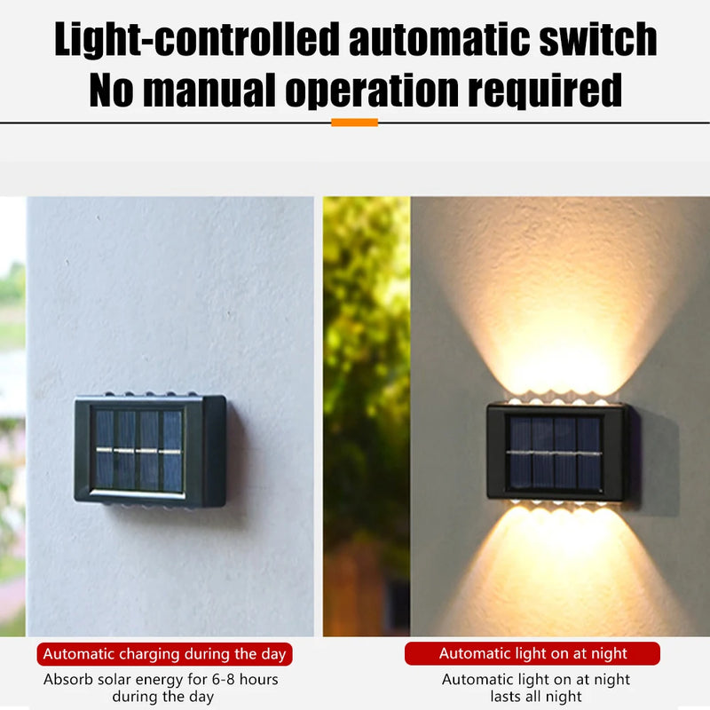 10/8/6/4LED Solar Wall Lamp Outdoor Waterproof Up and Down Luminous Lighting for Garden Fence Decoration Sunlight Light