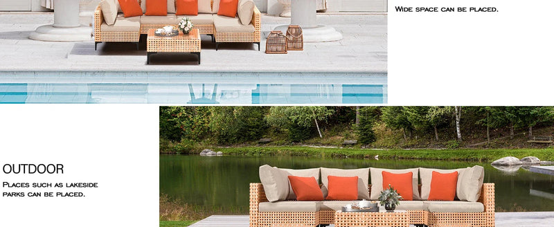 5 Piece Outdoor Patio Furniture Set Modular Outdoor Furniture Set Wicker Outdoor Sectional Sofa with Cushions and Table Patio