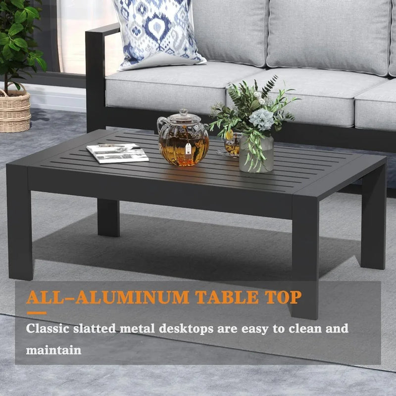 4 Piece Modern Aluminum Patio Furniture Set, Outdoor Patio Sectional Metal Seating Sets with Olefin Cushion and Coffee Table