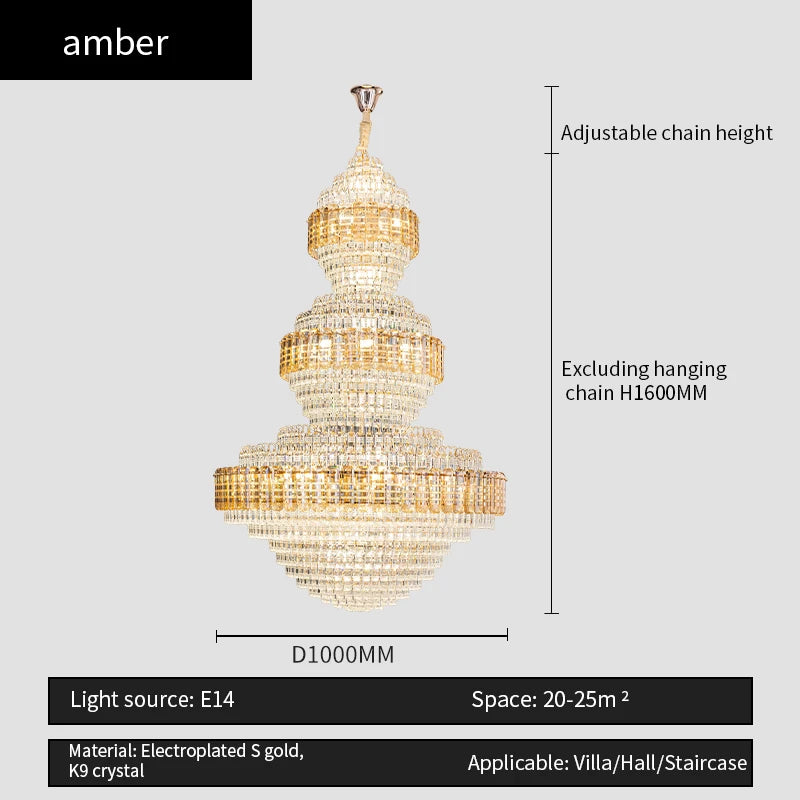 European Duplex Chandelier Luxury Hotel Lobby Loft Crystal Light Creative Personality Villa Living Room Stairwell Big Hanging, this Beauty ships from Europe, Arrival 29- 42 days