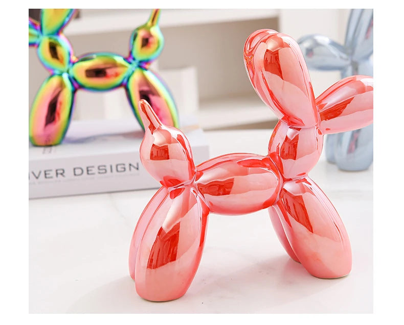 21cm Big Size Ceramic Balloon Dog Abstract Ornament Creative Sculpture Study Room Statue Home Office Accessories Decoration