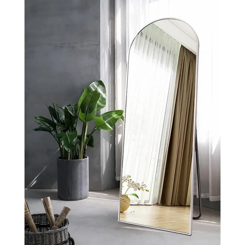 Arched White Full Length Mirror, 64"X21", Large Floor Mirror with Stand, Full Body Mirror for Leaning or Hanging Bedroom