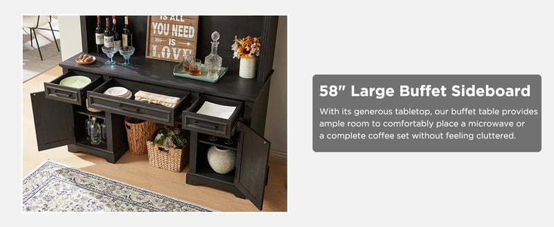 JXQTLINGMU Farmhouse 76" Height Computer Office Desk with Hutch Charging Station Drawers Storage Cabinet Workstation Home