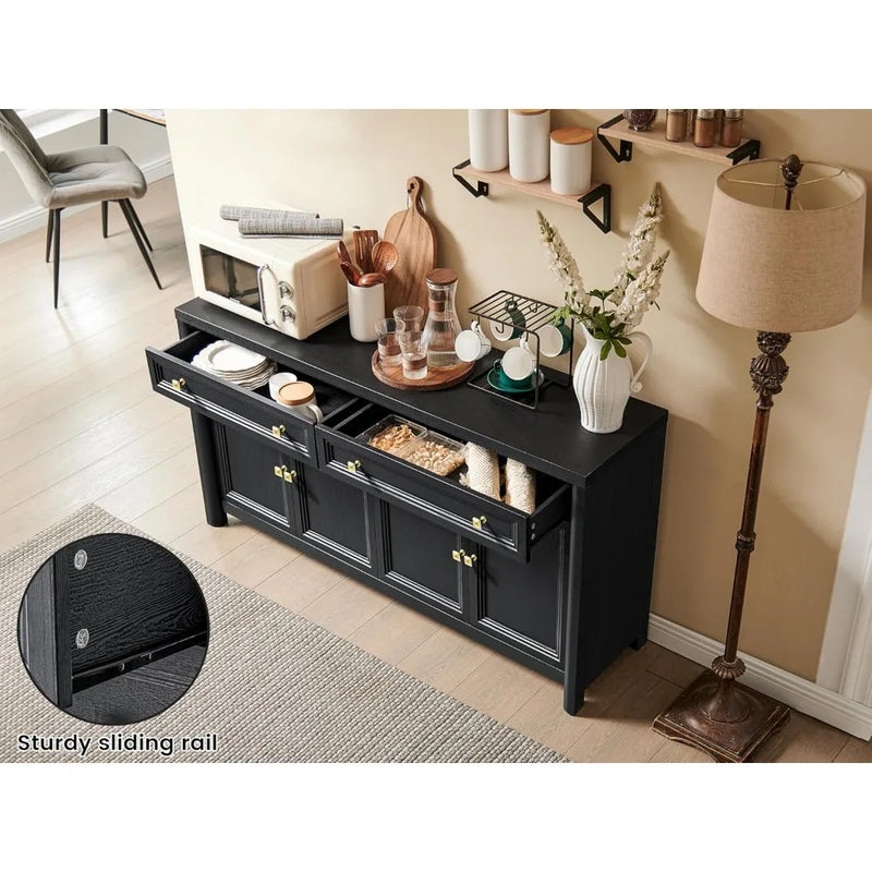 Farmhouse Buffet Cabinet with Drawers, Large Sideboard Buffet Credenza Storage Cabinet with Shelves & 4 Doors, Wood Rustic