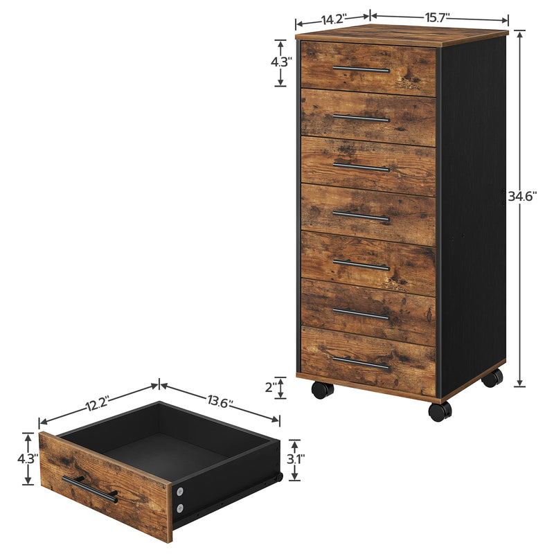 HOOBRO 7-Drawer Chest Wooden File Cabinet, Office Cabinet with Drawers, Storage Cabinet, for Home Office