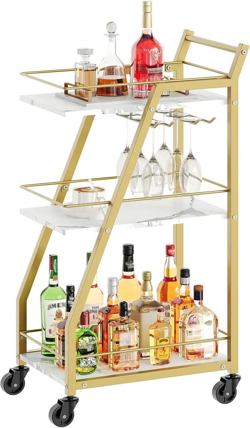 Bar Cart, Bar Carts for The Home, Small Bar Cart on Wheels, Beverage Cart, Home Bar Serving Cart with Glass Holder
