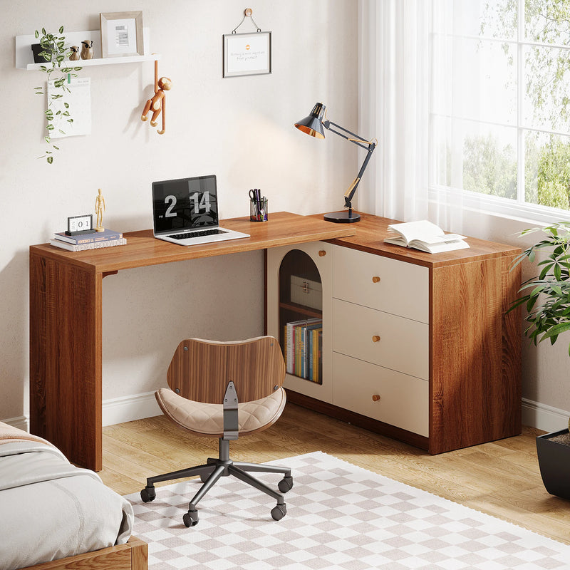 Tribesigns L Shaped Computer Desk with Drawers, Modern Corner Home Office Desk with Reversible Storage Cabinet, Long Study Desk