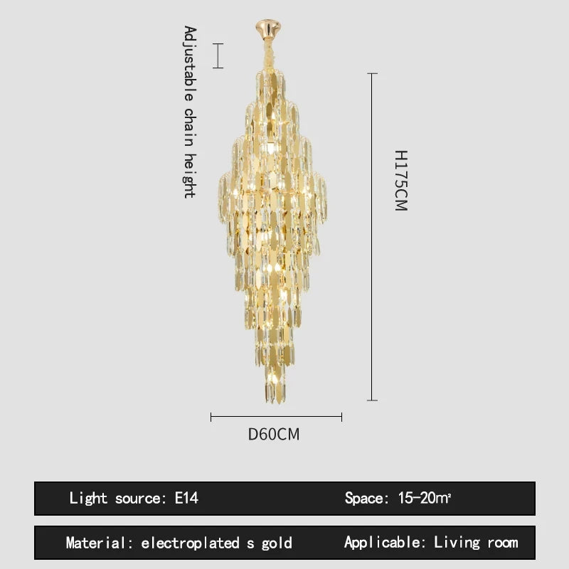 Duplex Building Chandelier Villa Living Room Crystal Lamp Hotel Luxury Chandelier High-end Spiral Staircase Long Chandelier. Gorgeous beauty arrives 30-42 days