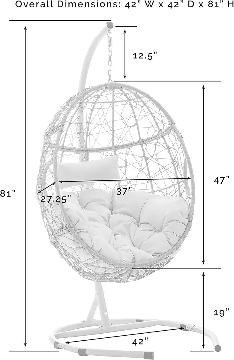 Furniture Indoor Outdoor Hanging Egg Chair with Stand for Patio, Porch, Deck, Light Brown with Sand Cushions