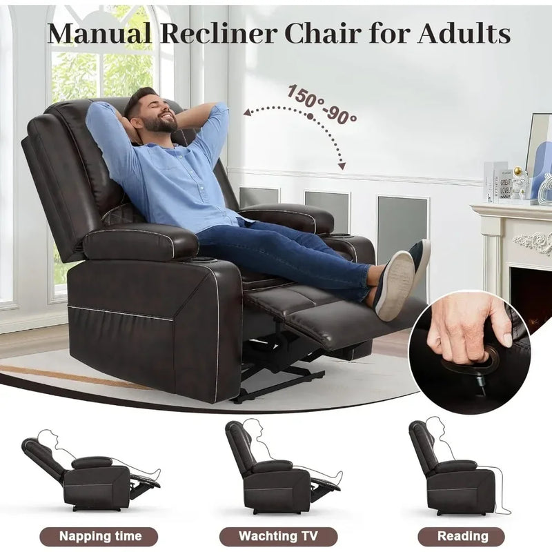 3 Seater Recliner Sofa Set with 2-Tier Cushion, 3+1 Pieces in Living Room, 3 Seater Reclining Couch Leather